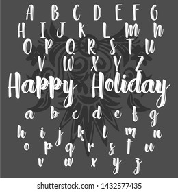 Vector Set Of Handwritten Alphabet Script Typeface Letters Named Happy Holiday. Grunge Script. Grunge Fonts. Grunge Letters. Happy Holidays Calligraphic Lettering