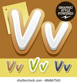 Vector set of handwritten delicious alphabet. Optional colorful graphic styles. Letter V
