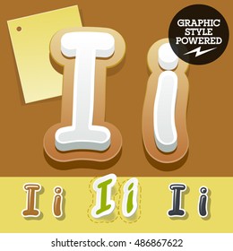 Vector set of handwritten delicious alphabet. Optional colorful graphic styles. Letter I