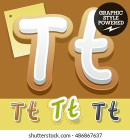 Vector set of handwritten delicious alphabet. Optional colorful graphic styles. Letter T