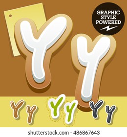 Conjunto de vectores de un delicioso alfabeto escrito a mano. Estilos gráficos coloridos opcionales. Letra Y
