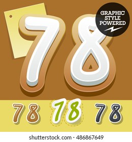 Vector set of handwritten delicious alphabet. Optional colorful graphic styles. Numbers 7 8