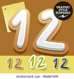 Vector set of handwritten delicious alphabet. Optional colorful graphic styles. Numbers 1 2