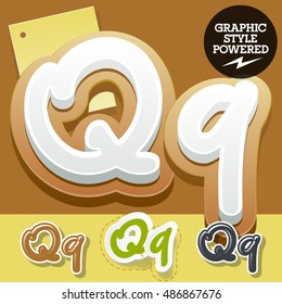 Vector set of handwritten delicious alphabet. Optional colorful graphic styles. Letter Q