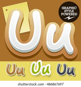 Vector set of handwritten delicious alphabet. Optional colorful graphic styles. Letter U