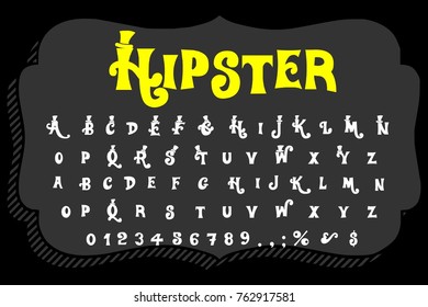 Vector set of handwritten fonts alphabet letters and numbers named Hipster