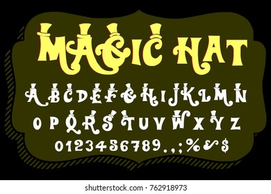 Vector set of handwritten fonts alphabet letters and numbers named Magic Hat