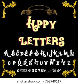 Vector set of handwritten fonts alphabet letters and numbers named Happy Letters