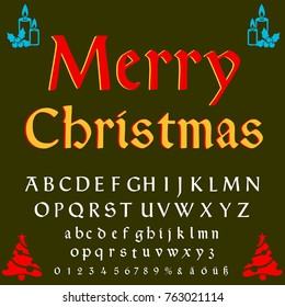 Vector set of handwritten fonts alphabet ABC letters named Merry Christmas.Vector illustration. Handwritten calligraphic brush lettering composition of Happy New Year 2022 on white background. Design 
