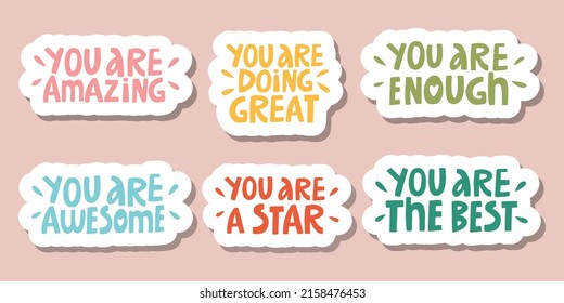 vector set of handwritten motivating inscriptions in the form of stickers in different colors