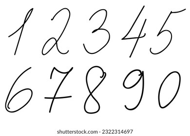 Vector set of handwritten numbers. Hand drawn doodle numbers. Vector illustration