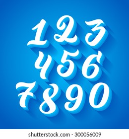 Vector set of handwritten numbers, handmade calligraphy in 3D with shadow