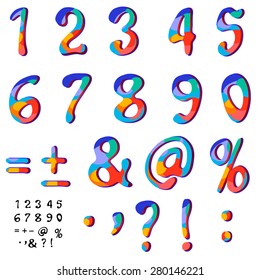 vector set of handwritten numbers and symbols on a white background.  For party poster, greeting card, banner or invitation. Cute numerical icons and signs.