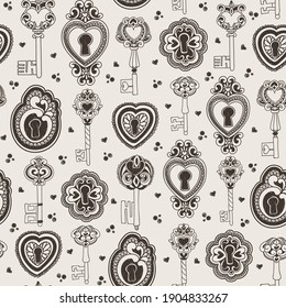 Conjunto de vectores de llaves y cerraduras manuscritas. Ilustración en un estilo de esbozo. Patrón sin foco. Diseño de garabatos.