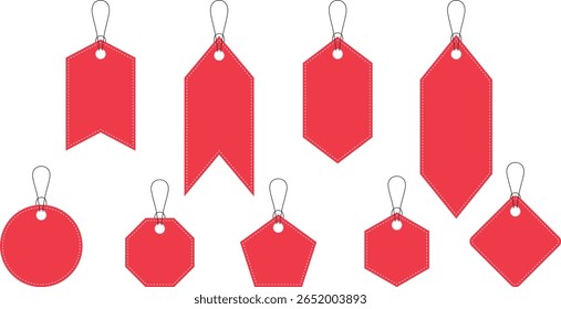 Conjunto vetorial de venda suspensa Tags em formas geométricas com bordas costuradas para varejo e projeto promocional