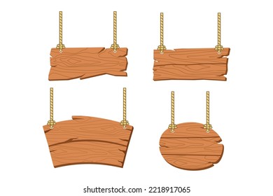 Vector set of hanging wooden signboard