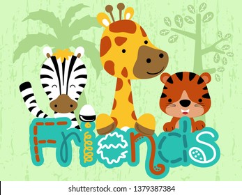 Vector set of happy animals cartoon