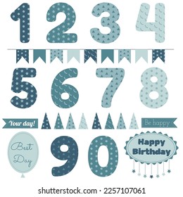 vector set for happy birthday for boy with numbers and text