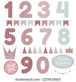 vector set for happy birthday for girl with numbers and text