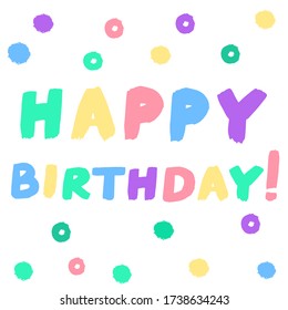 vector set happy birthday holiday lettering postcard paint strips  isolated elements turquoise mint pink  illustration white background