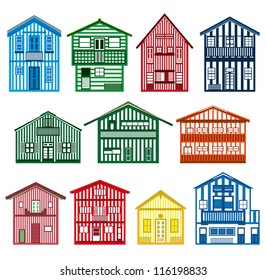 Vector set of happy colorful beach houses