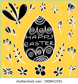 vector set Happy easter egg and flowers with herbs