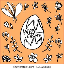 vector set Happy easter egg and flowers with herbs