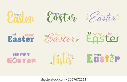 Vector set of Happy Easter lettering. Design for greeting cards. Vector illustration.