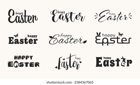 Vector set of Happy Easter lettering. Design for greeting cards. Vector illustration.