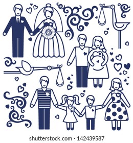 Vector set with happy  families. Father, mother and children.  Design elements, designers toolkit.