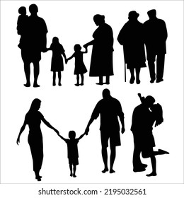 Vector Set Of Happy Family Silhouettes Illustration Isolated On White Background