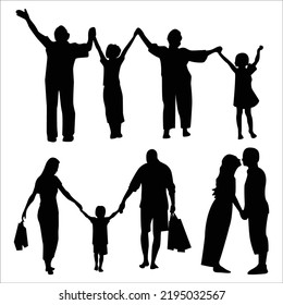 Vector Set Of Happy Family Silhouettes Illustration Isolated On White Background