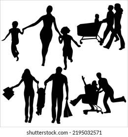 Vector Set Of Happy Family Silhouettes Illustration Isolated On White Background