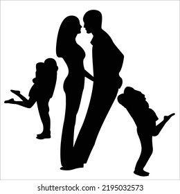 Vector Set Of Happy Family Silhouettes Illustration Isolated On White Background