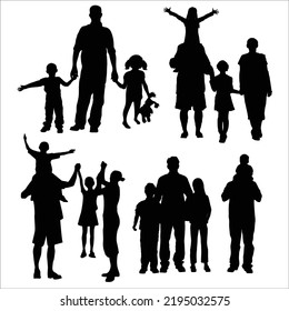 Vector Set Of Happy Family Silhouettes Illustration Isolated On White Background