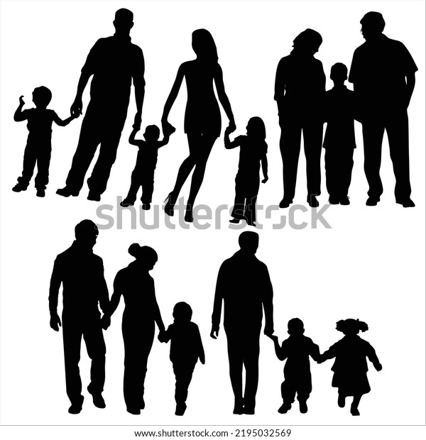 Vector Set Happy Family Silhouettes Illustration Stock Vector (Royalty ...