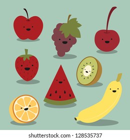 vector set : happy fruit