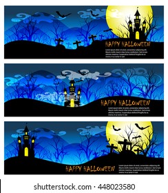 vector set of Happy Halloween horizontal banner design