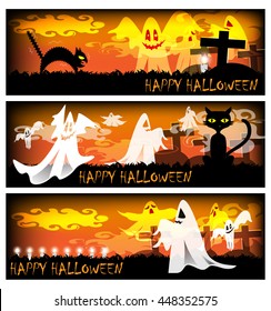 vector set of Happy Halloween horizontal banner design