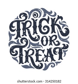 Vector set of Happy Halloween lettering, Trick or Treat. Hand drawn text for invitation or greeting cards, party and sale design. Typographic holidays background