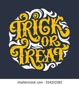 Vector set of Happy Halloween lettering, Trick or Treat. Hand drawn text for invitation or greeting cards, party and sale design. Typographic holidays background