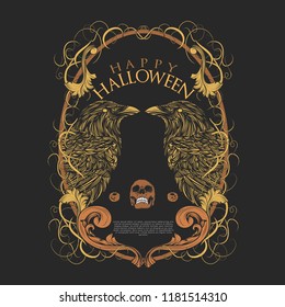 vector set of happy halloween luxury vintage badges, emblems and labels. halloween party templates