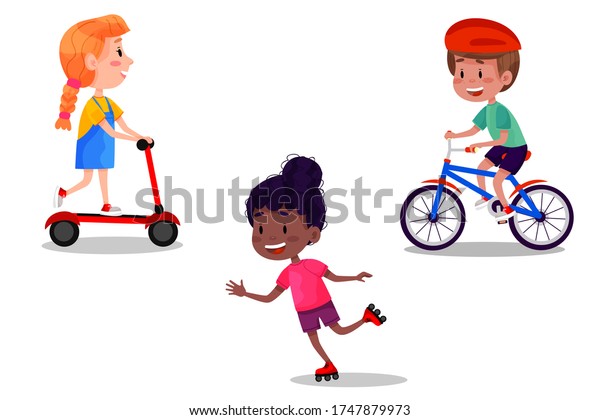 Vector Set Happy Kids Riding Skates Stock Vector (Royalty Free ...