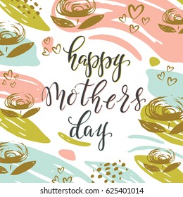 Vector set of Happy Mothers Day lettering greeting cards with flowers. Vector illustration.