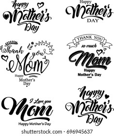 Vector set of Happy Mother's Day, vector illustration