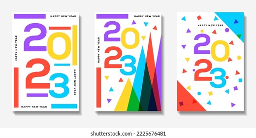vector set of happy new year 2023 abstract poster design