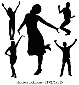 Conjunto Vector De Silhouettes People Happy Ilustración Aislada En Fondo Blanco