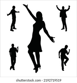 Conjunto Vector De Silhouettes People Happy Ilustración Aislada En Fondo Blanco