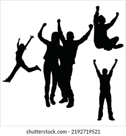 Vector Set Of Happy Peoples Silhouettes Illustration Isolated On White Background