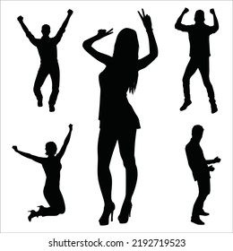 Conjunto Vector De Silhouettes People Happy Ilustración Aislada En Fondo Blanco